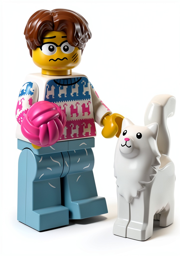 Installing LEGO building construction toy figures for kids 12+ on a wooden desk