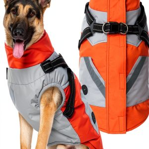 IECOii Dog Coat for Large Dogs Waterproof Dog Winter Jacket with Harness Built in, Orange - XXLarge, Thermal Warm Fleece Lined, Reflective Dogs Jackets for Cold Weather Camping, Hiking, Pitbull-0