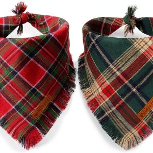 Christmas Dog Bandana ADOGGYGO Plaid Tassel Scarf Large X-Large-0